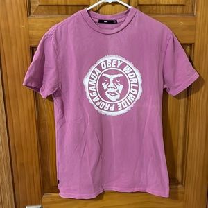 Obey Short Sleeve T-Shirt. Size Small. Pink.
